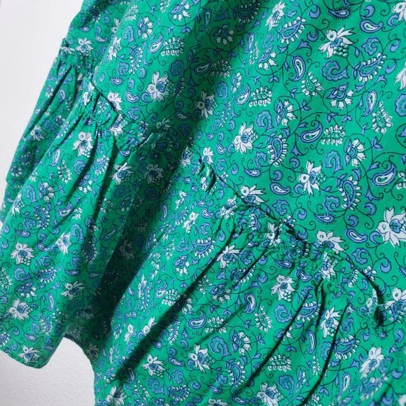 J. Crew NWT Green Floral Paisley Cotton Smocked Tiered Mini Skirt Size Large - Picture 12 of 13